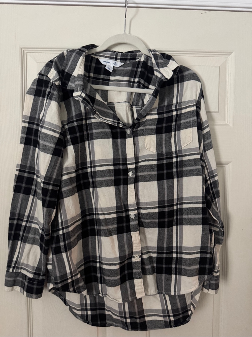 Old Navy Black and White Plaid Button-Down Shirt for Kids